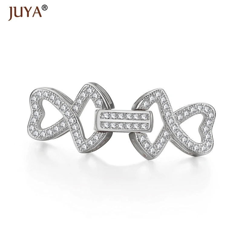 Fashion Luxury Jewelry Findings Components Heart Shape CZ Rhinestone Clasps For Jewelry Making