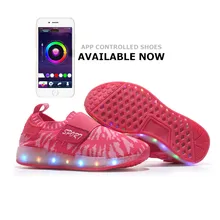 APP control LED Shoes Wing Hook Toop Light Up Flash Luminous Shoes Unisex Kids Shoes Soild