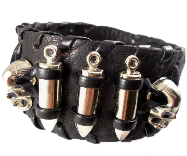 Новое поступление ручной работы череп скелета в стиле панк пуля заклепки обертывание плетеный пояс Винтаж Натуральная кожа мужские браслеты ювелирные изделия