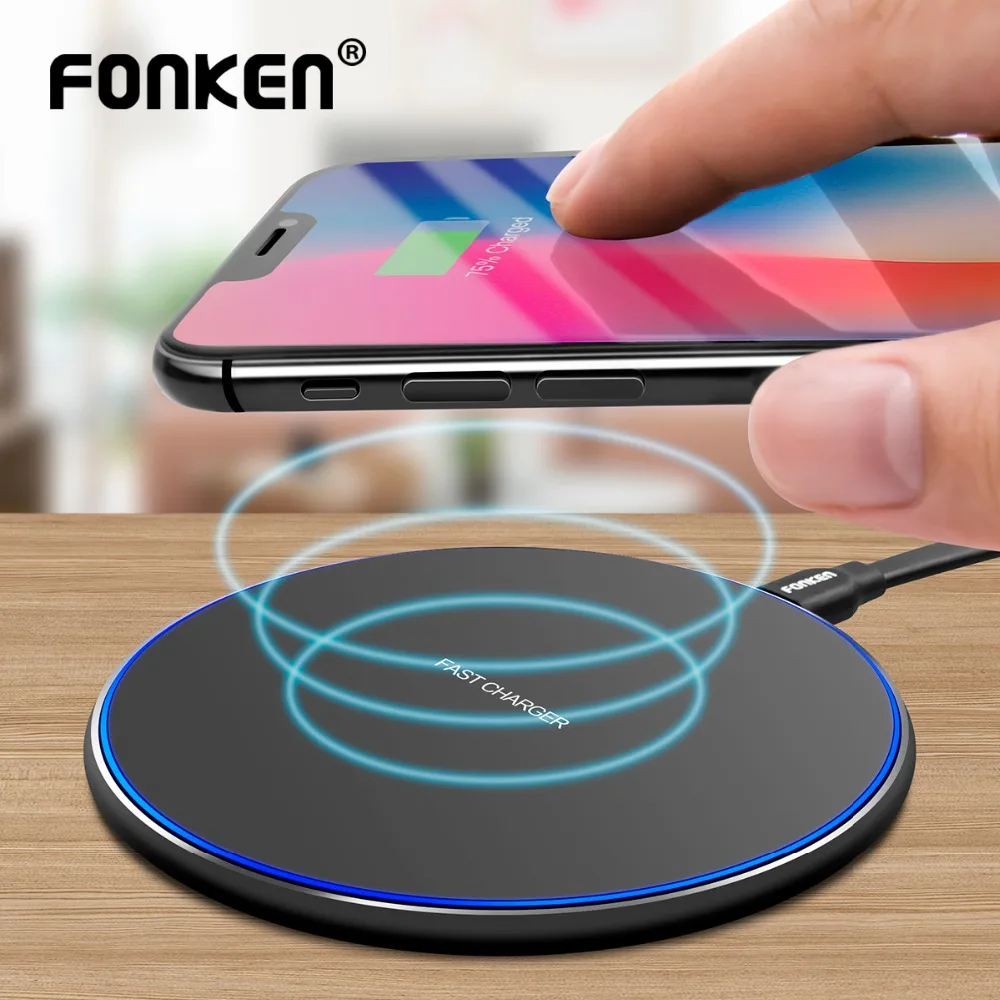 FONKEN S180 USB беспроводное зарядное устройство универсальное Qi 5 Вт 7,5 Вт 10 Вт база для быстрой зарядки ультра тонкая беспроводная зарядная площадка для мобильного телефона