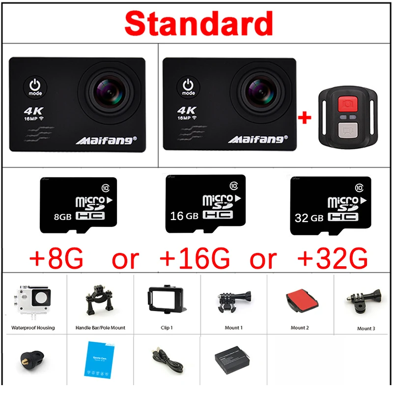 4 к 30PFS 16MP wifi камера 1080 P 60PFS 2 дюймов Экшн 30 м GO cam водостойкая kamera pro подводная