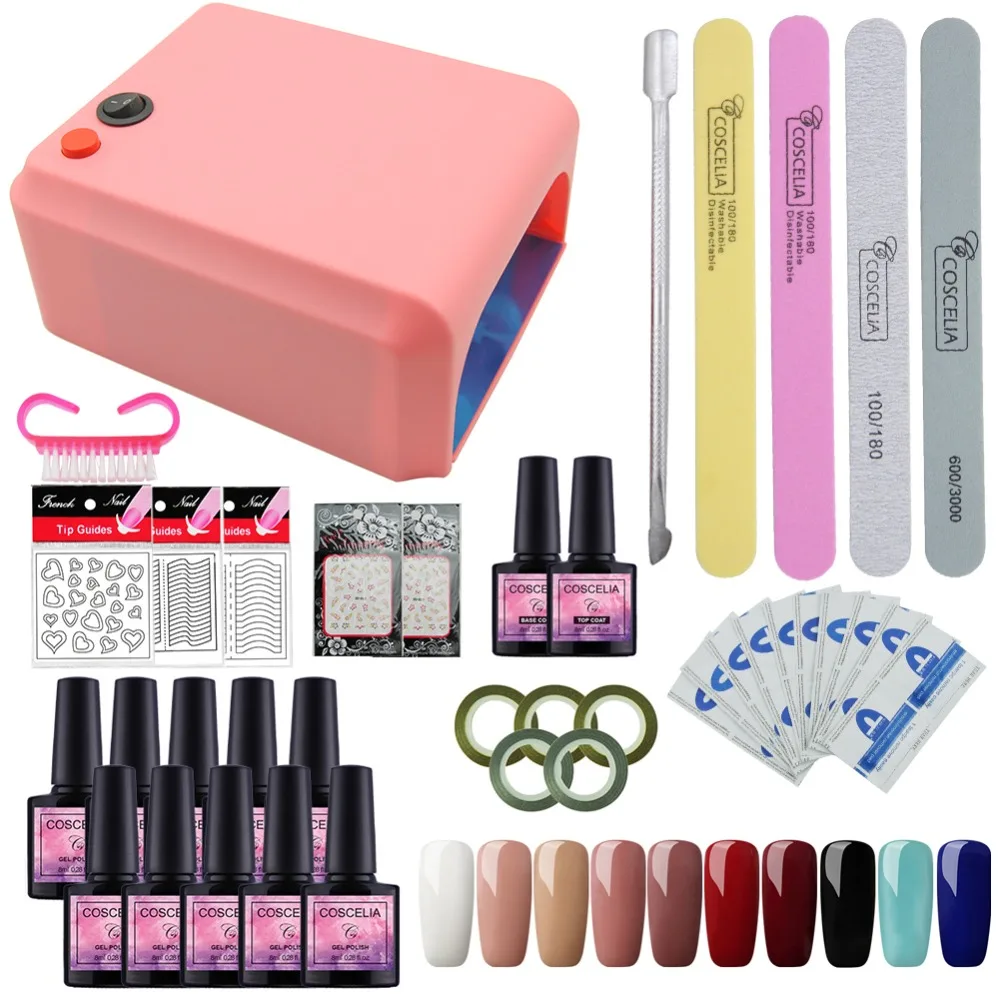 

COSCELIA Set For Manicure 36W UV LED Lamp Machine For Nail Kit Set Gel Polish Set 8pc Nail Polish Gel Varnish Nail Art Tool Kit