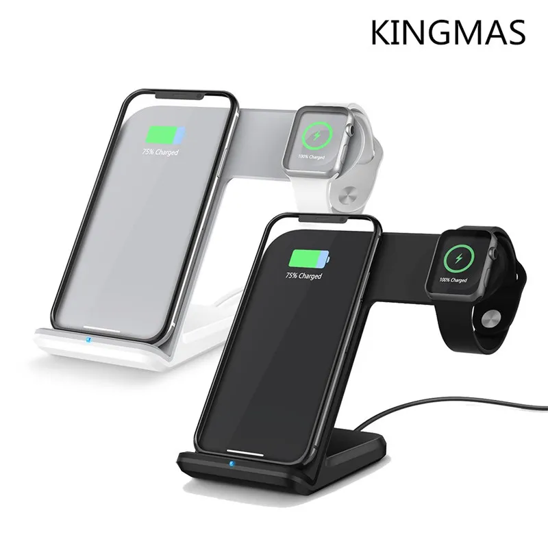 

KINGMAS 2 in 1 Wireless Charger for apple i watch 1 2 3 4 Type C Fast Wireless Charging for iphone XS MAX XR X 8 Plus Samsung S9