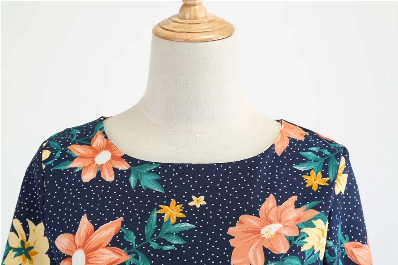 Kostlich Summer Newest Hepburn Vintage Dress Women Big Swing Dress Casual O-Neck Half Sleeve Patchwork Floral Print Dresses  (15)