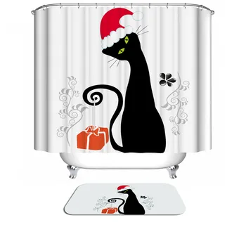 

Custom Funny Christmas Shower Curtain 3d Bath Curtain For Bathroom Modern Creative Cat Waterproof Fabric Hooks Home Decoration