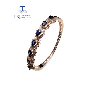 

TBJ,classic style natural sapphire gemstone bangle 925 sterling rose color fine jewelry for woman as anniversary wedding gift