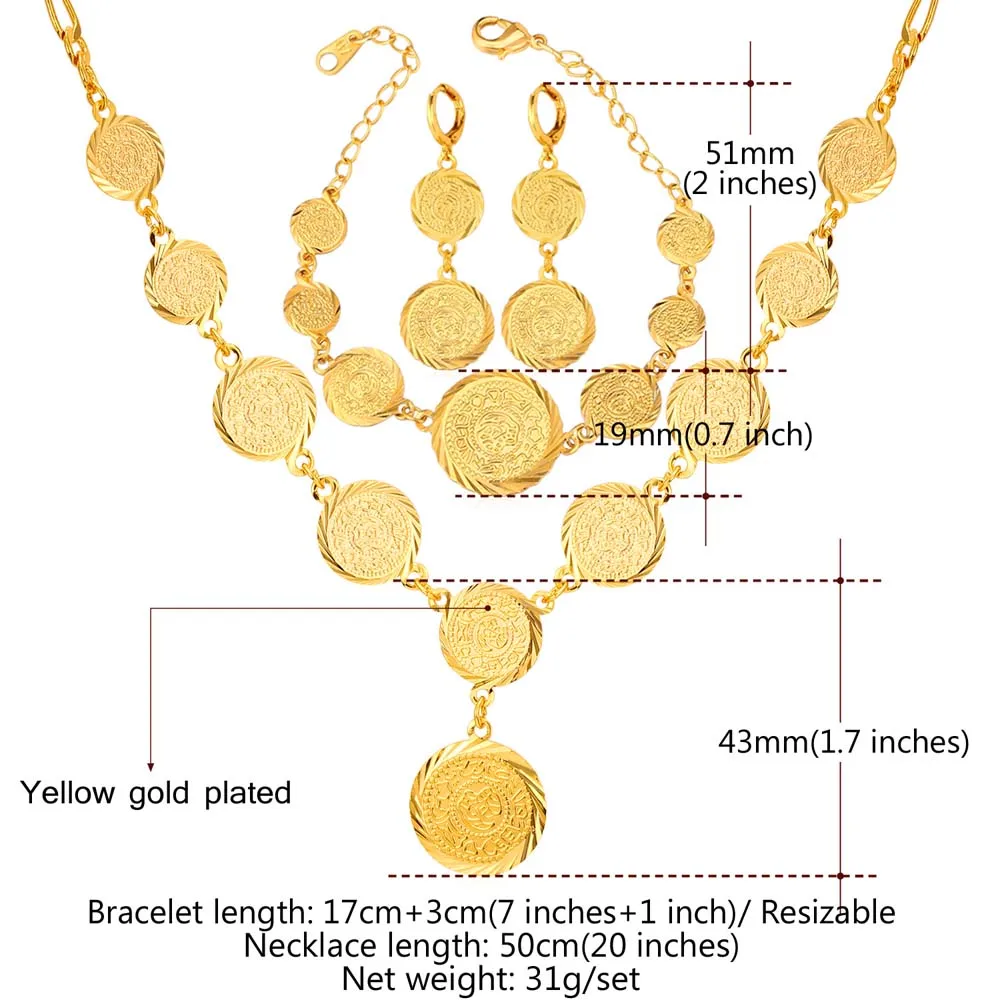 U7 Монета Шарм Ожерелье Браслет Серьги Комплект Ювелирных Изделий Для Женщин Африканские Эфиопии Украшении S675