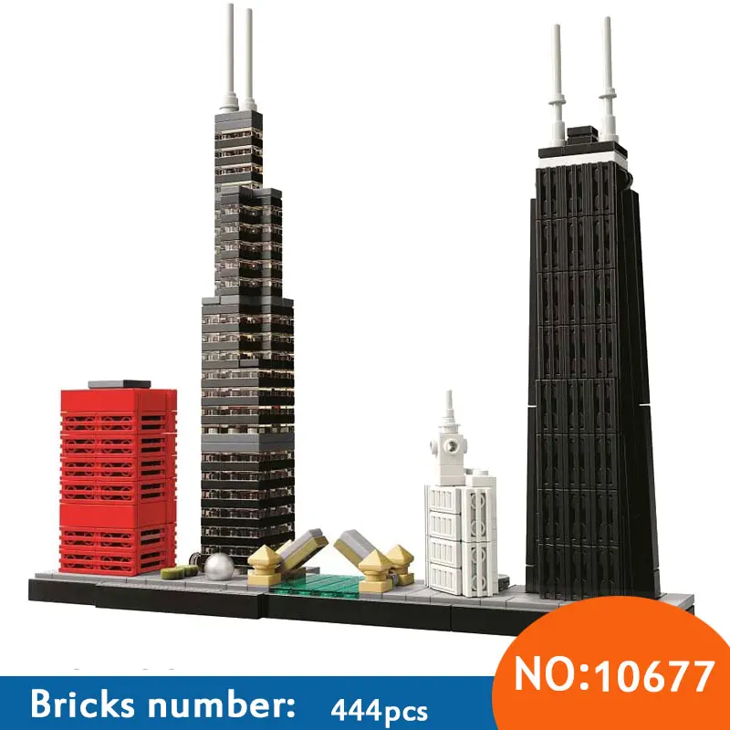 

444Pcs Landmark building chicago Financial Center Model Building Blocks Kids DIY Bricks Toys Educational Children Toy Gift