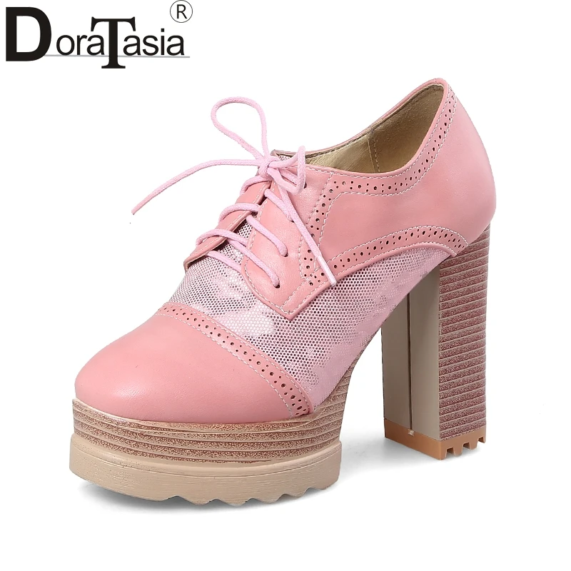 

DoraTasia Dropshipping Large Size 33-43 Square High Heels Lace Upper Women Shoes Woman Platform Party Pumps Shoes Footwear
