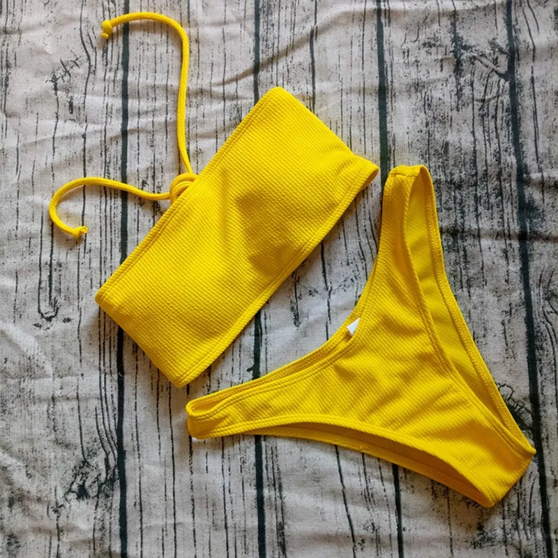 

Bikini Swimwear Women Lace-up Solid Color Sexy Split Swimsuit Micro Mini Bikini Push Up Thong Low Waist Triangle Swimwear Set
