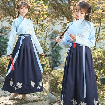 

Women Chinese Folk Dance Costume Traditional Ancient Chinese Clothing Hanfu Nationality Outfit Tang Dynasty Stduent Stage Show