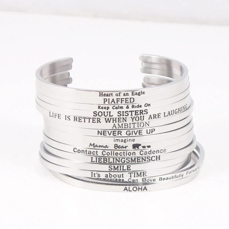 

New Engraved Positive Inspirational Quote Cuff Bracelet Mantra Bangle Stainless Steel Bracelet For Women Gift