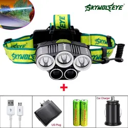 SKYWOLFEYE 80000 лм T6 5X светодиодный фар Перезаряжаемые Охота Рыбалка с USB кабель + автомобиля/AC Зарядное устройство + 2*18650 Батарея