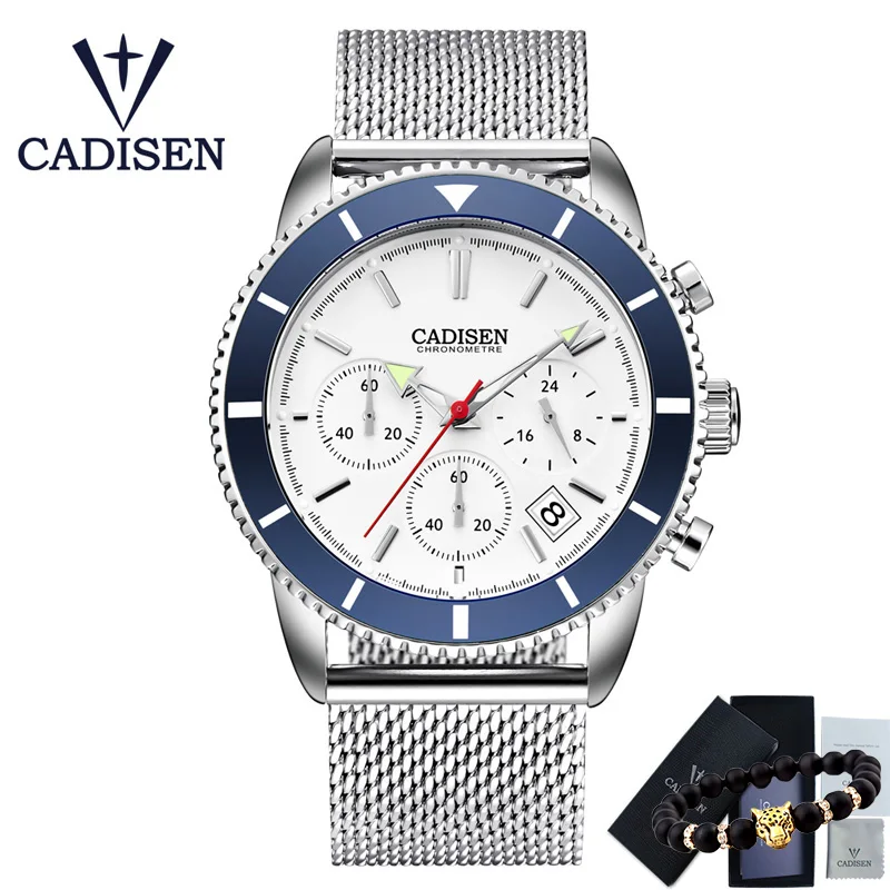 CADISEN New Men's Watches Fashion Quartz Mens watches top Brand Luxury Sports Military Watch Men clock relogio masculino - Цвет: Blue