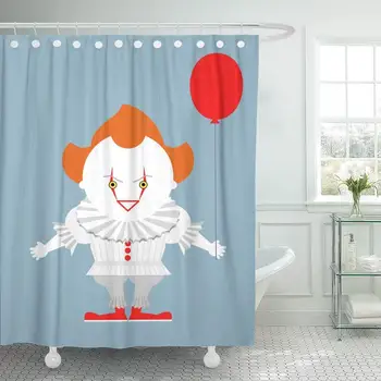

Shower Curtains Bathroom Curtain Pennywise Angry Evil Red Haired Clown with Balloon King Stephen Crazy Creepy Person bath