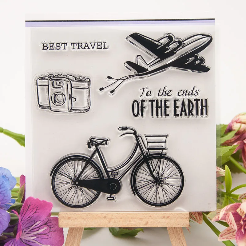 

Travel Camera Bicycle Plane Transparent Clear Silicone Stamp for Seal DIY Scrapbooking Photo Album Decorative Clear Stamp Sheets