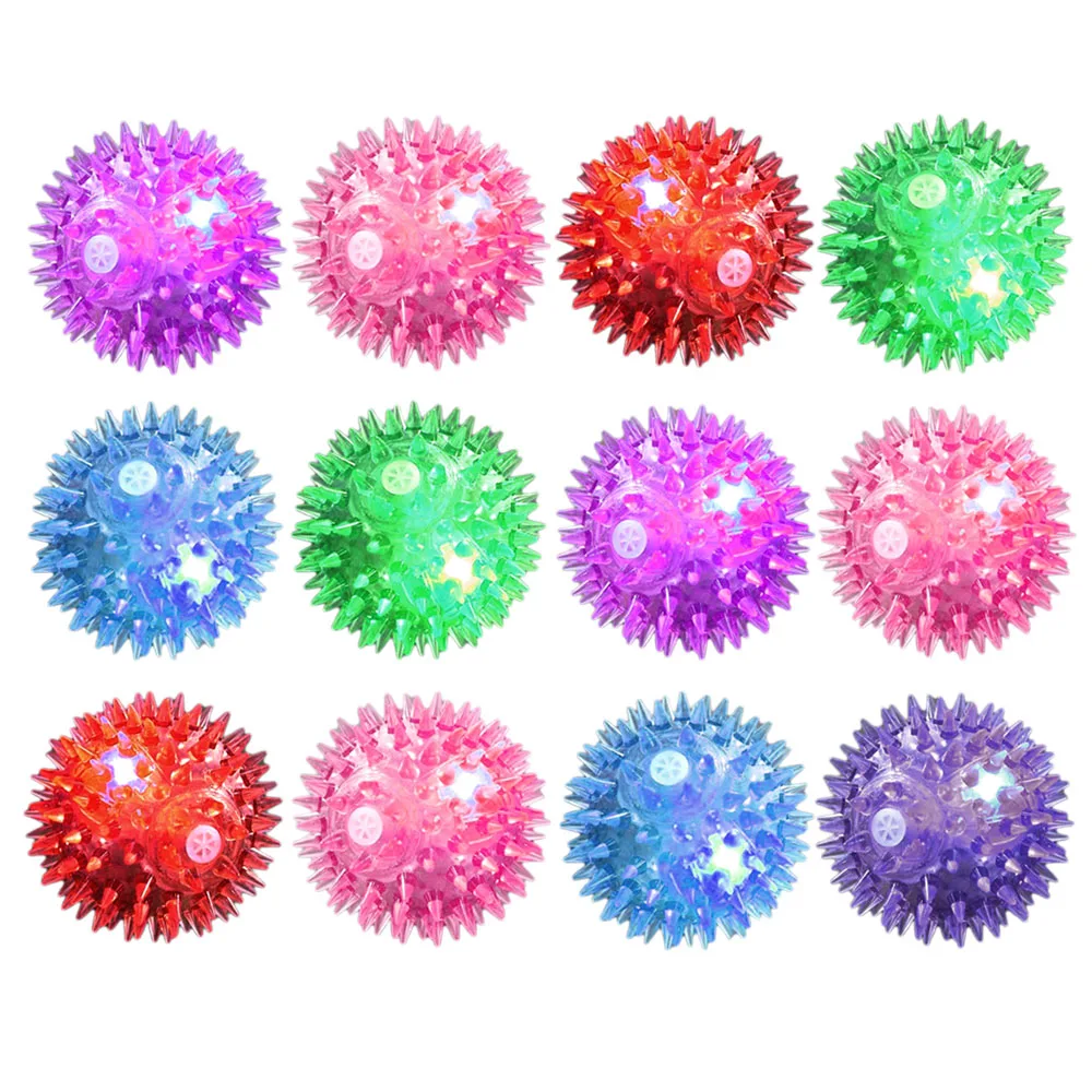 

Behogar 12PCS Assorted Colors LED Flashing Light Sounding Spike Bounce Bouncing Toy Stress Ball Disco Dance Party Accessories