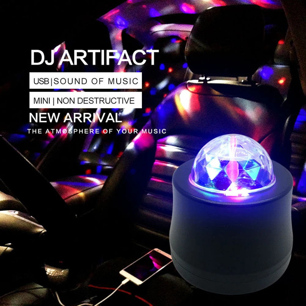 1 шт. многоцветный светодиодный светильник для автомобиля DJ Club, вращающийся на USB, сценический светильник для автомобиля, дискотека KT1PC, музыкальный светильник, аксессуары для салона автомобиля