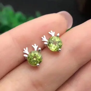

Fidelity natural 6mm peridot "Happy stone" stud earrings s925 silver lovely fine jewelry for women party Natural green gemstone