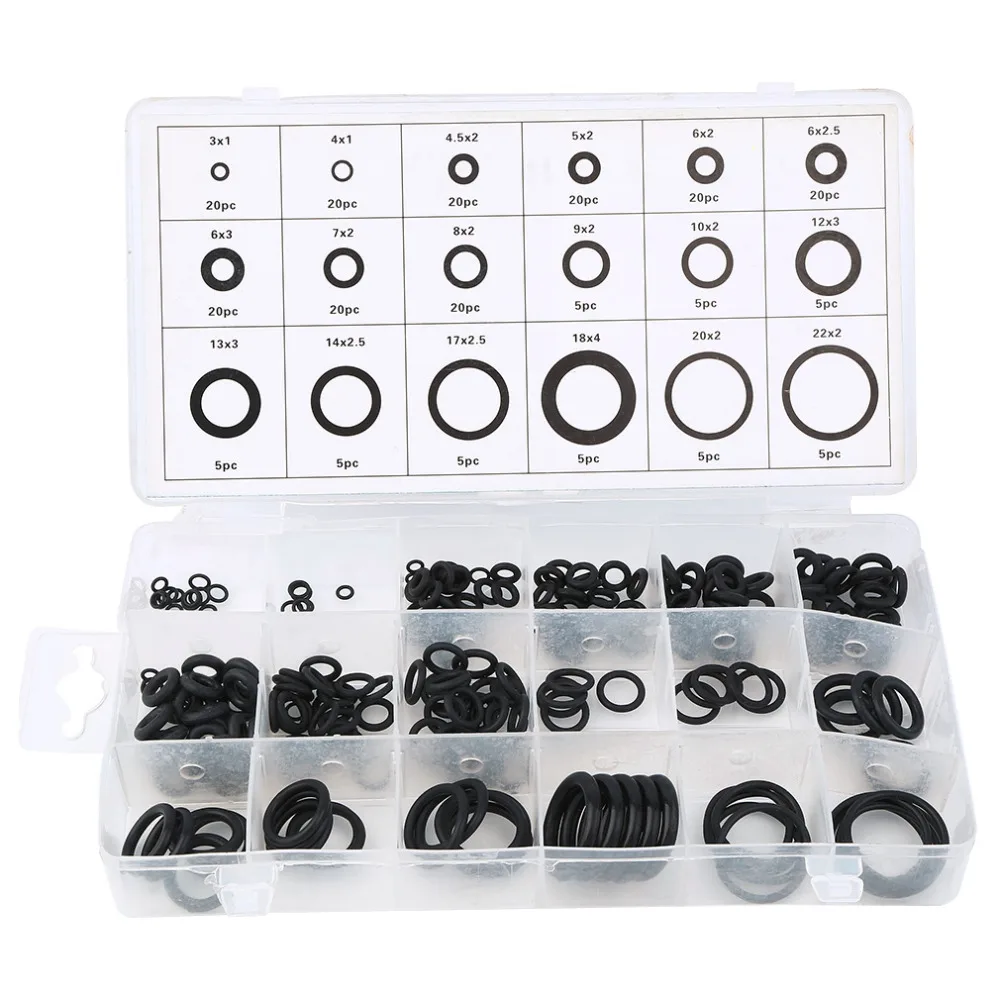 

Universal 18 Sizes 225 x Rubber O Ring O-Ring Washer Gasket Automotive Seals Assortment Black for Car with Case Drop Shipping