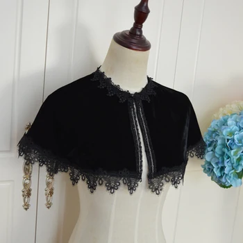 

Freeship black/navy velvet lace embroidery decoration cloak wrap