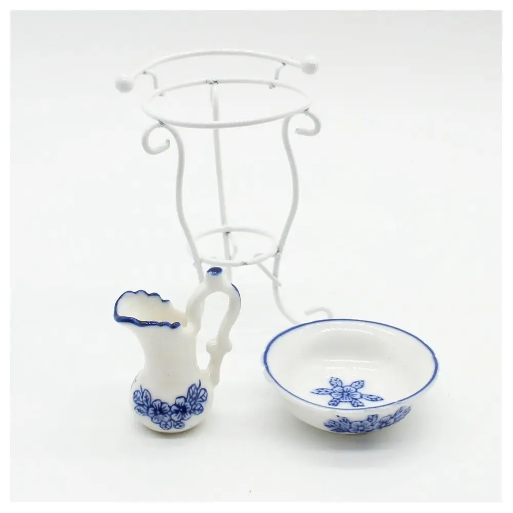 1:12 Scale Water Pitcher Washbasin Rack 3 Pieces Set Furniture for Dollhouse 1:12 Scale Water Pitcher Washbasin Rack 3 Pieces Set Furniture for Dollhouse