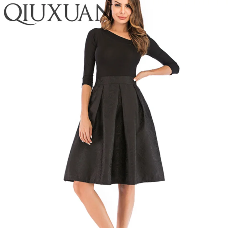 Qiuxuan/весенне-осенняя Женская юбка миди с высокой талией, юбка-зонтик длиной до колена, элегантные винтажные женские юбки-Скейтер