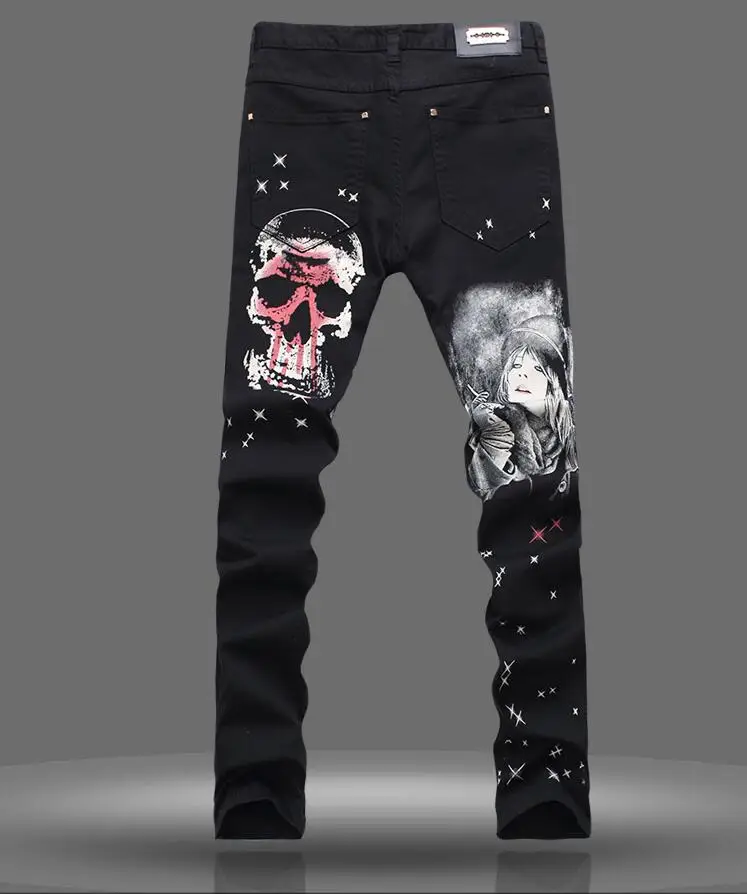 skull print jeans