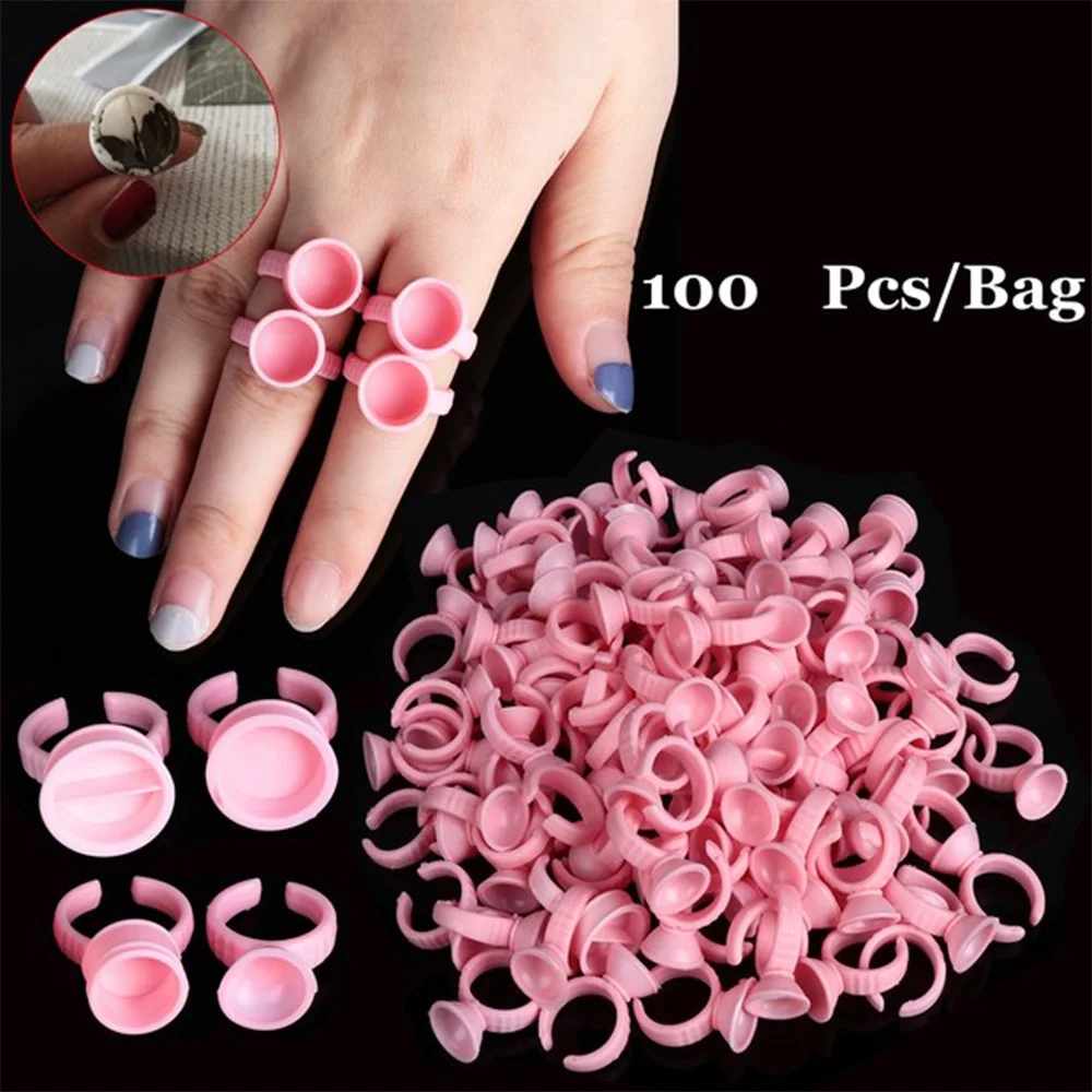 

100pcs Pink Disposable Permanent Makeup Ring Medium No-Divider Tattoo Ink Eyebrow Lip Tattoo Pigments Holder Rings Container/cup