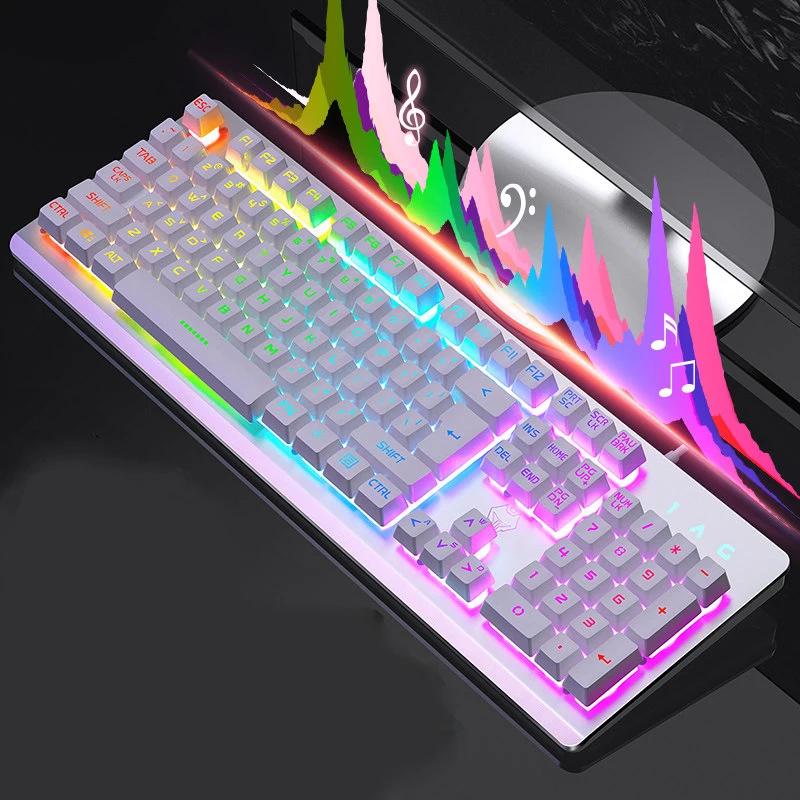 Игровая клавиатура 104 Keycaps RGB с подсветкой Водонепроницаемая Бесшумная клавиатура компьютерная игровая USB Проводная для настольного ноутбука - Цвет: Белый