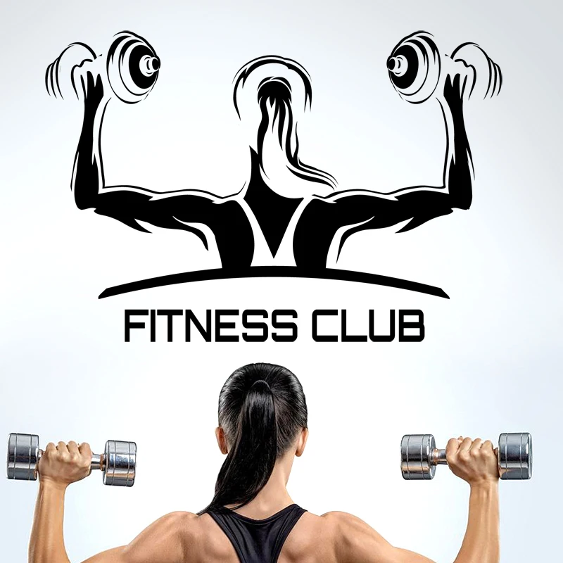 Fitness Club Gym Name Dumbbells Sticker Girl Crossfit Decal Body-building Posters Vinyl Wall Decals Parede Decor |