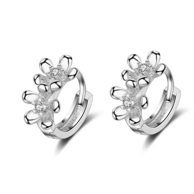 Fashion 925 Silver Zircon Flower Small Hoop Earrings for Baby child