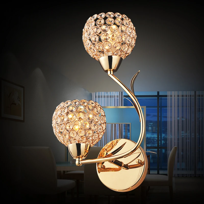 modern 2 heads art deco wall lamp gold finish sconces with led bulbs living room decoration lamp