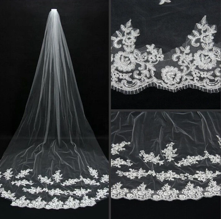 2019 один слой новый дизайн большой аппликация эстетизм Длинные Свадебные вуали свадебные аксессуары белый/слоновая кость