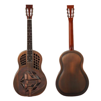 

Aiersi Brand Antique Red Rust Bell Brass Metal Tricone Resonator Guitar Free Case and Strap