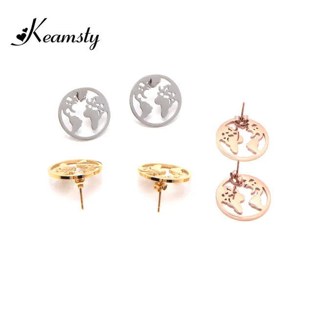 Keamsty Trendy Earrings Stainless Steel Travel Gift World Map Keamsty Trendy Earrings Stainless Steel Travel Gift World Map Earring Stud Continent Globetrotte