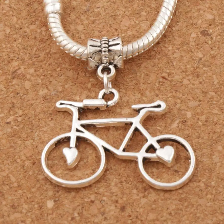 Best Open Heart Bike Bicycle Big Hole Beads 30.7x33mm 16pcs Antique Silver Dangle Fit European Charm Bracelets B264