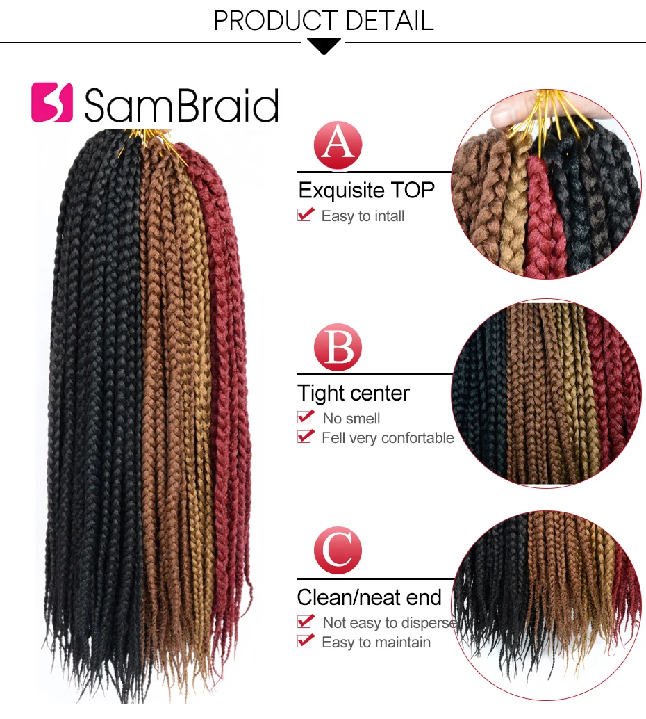 SAMBRAID коробка косички 1" 18" 2" крючком косички синтетические волосы 12 корней чистые цвета крючком косички наращивание волос 90-100 г