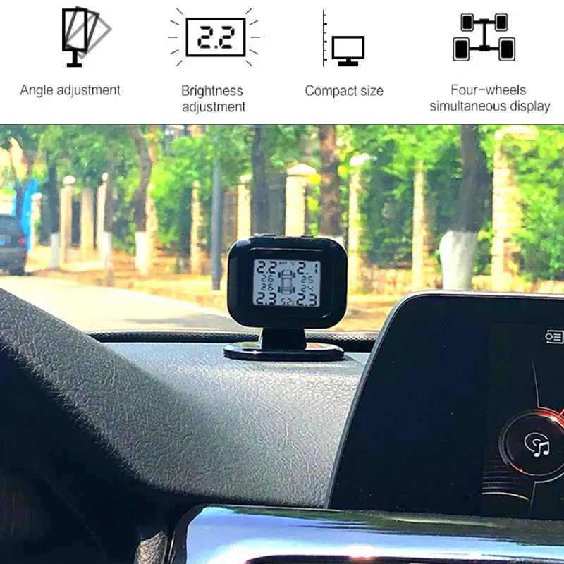 

Tire Pressure Monitoring System With Cigarette Lighter Plug TPMS LCD Screen Temperature Warning USB Charging 4 External Sensors