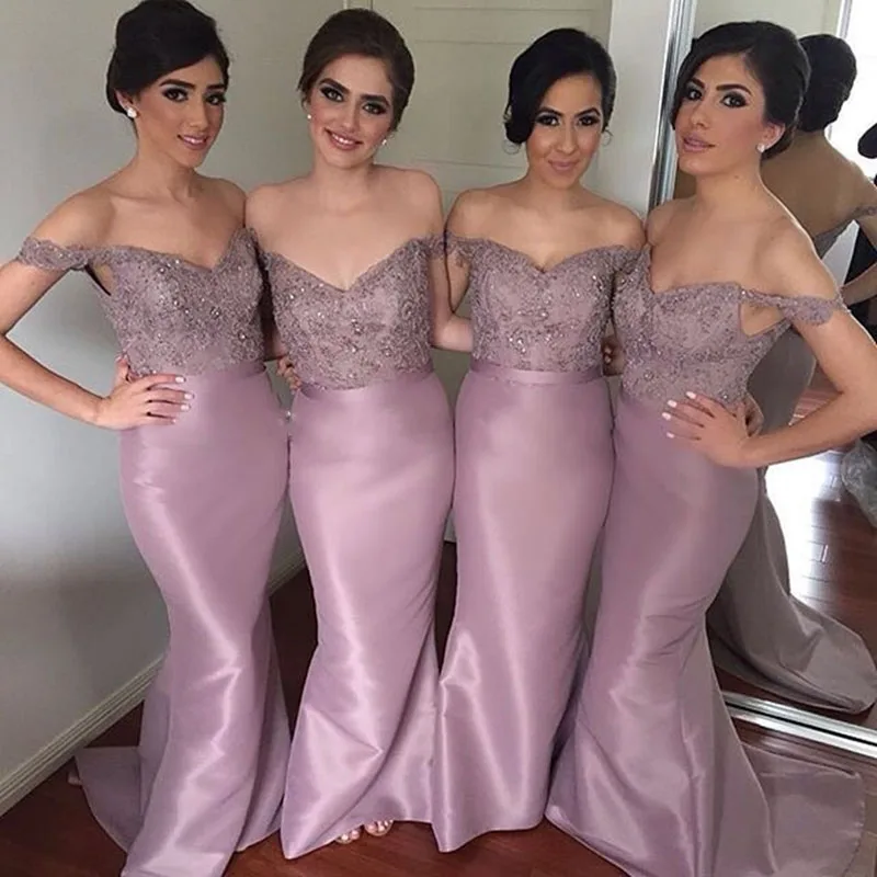 Mermaid Long Light Purple Bridesmaid Dresses Lace Appliques Sequined