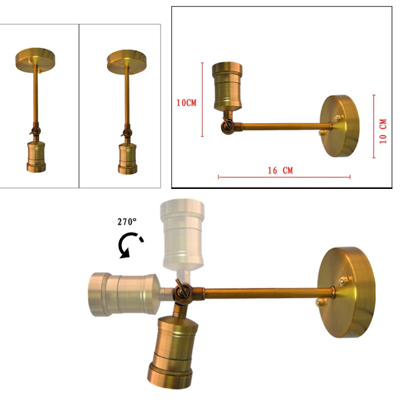 Скандинавская креативная Золотая бронзовая настенная лампа E27 Ретро Железный