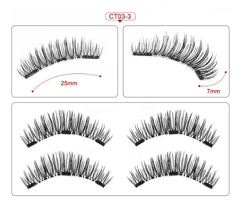 4 шт./пара 3 Магнитный 3D ресницы накладные ресницы с 3 магниты ручной работы из натурального клей для наращивания ресниц с подарочной коробкой - Длина: CT03-3 with box
