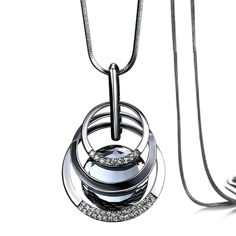 Индивидуальный трендовый Большой Кристалл Эмаль многоуровневый круг Геометрический Длинный кулон для женщин Bijoux винтажные ожерелья ювелирные изделия