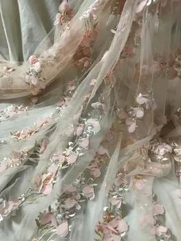 

Sat-10784 embroidered Mesh Tulle fabric Factory price sequins Nigerian lace fabrics