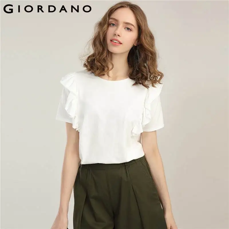 Download Giordano Women T Shirt Women Solid Ruffle Cuffs Cotton T ...