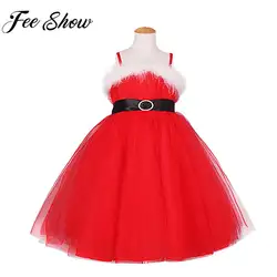 Feeshow/Коллекция 2018 года, Рождественская одежда, милая одежда для маленьких девочек, красное рождественское Тюлевое платье с Санта-Клаусом