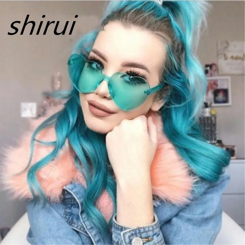 

2019 Heart Shape Sunglasses Women Rimless Frame Tint Clear Lens Colorful Sun Glasses Red Pink Yellow Shades glasses women oculos