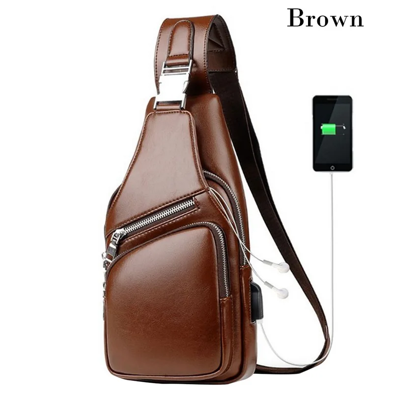 

Oeak Men's Sling Shoulder Bag PU Outdoor Chest Bag with USB Port Casual Crossbody Bag Anti-theft Sling Chest Bag