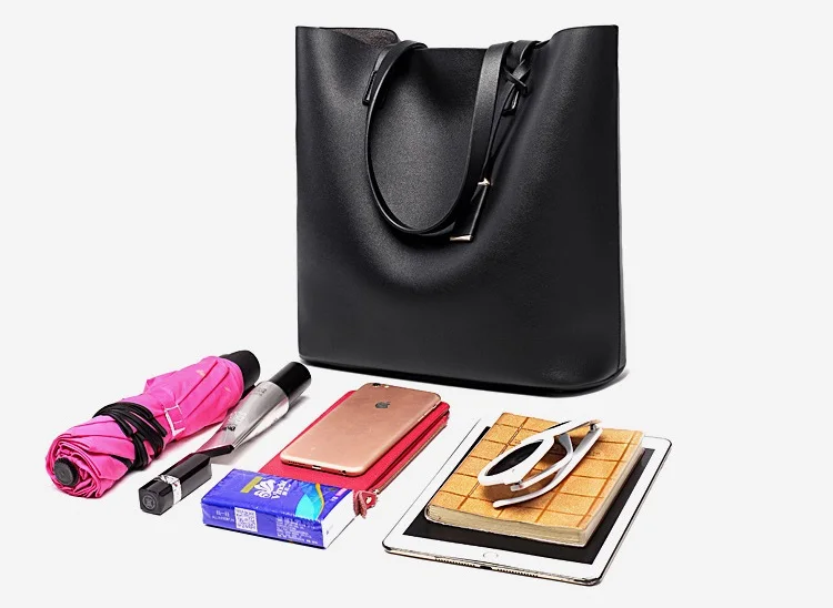 MJ Women Tote Bag Leather Big Bag Female Simple Handbag Large Capacity Shoulder Bags Bucket Women Composite Bags Shopping Tote (4)