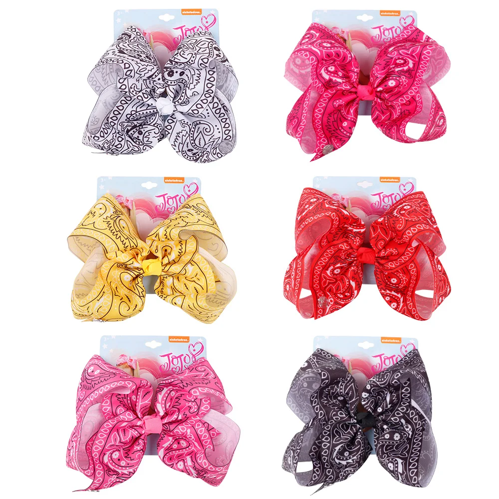 

7" Large Jojo Bows Ribbon Amoeba Hair[om for Girls Handmade Knot Hair Clips Ethnic Hairgrips Kids Party Hair Accessories